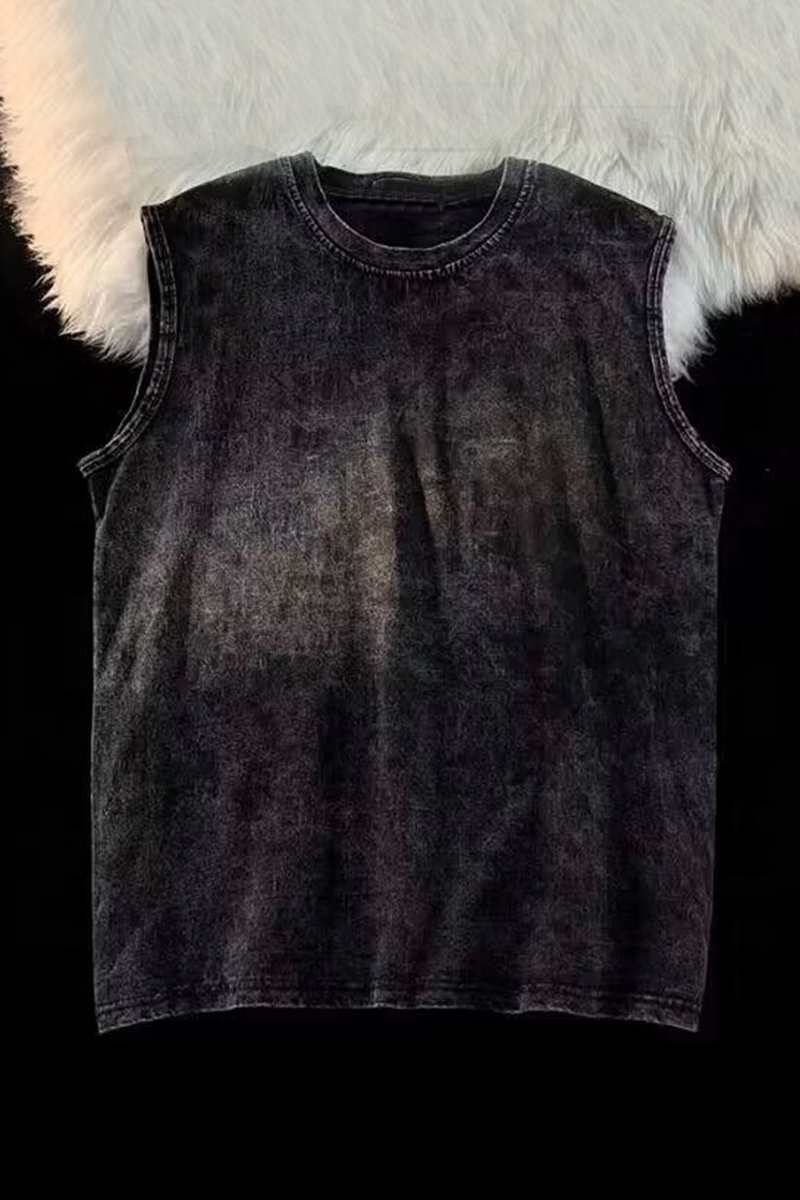 Siyah Yıkamalı Harajuku Kolsuz Unisex Kolsuz T-shirt