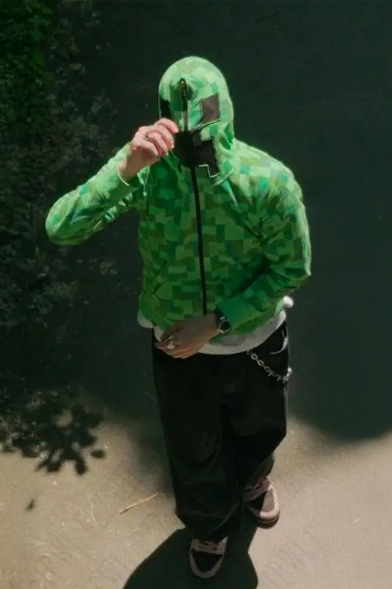 Yeşil Creeper Y2K Unsiex Kapüşonlu Hırka