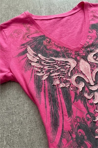  Pembe Gothic Wing Y2K Kısa Kollu Crop