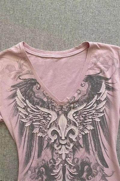  Pembe Gothic Wing Y2K Uzun Kollu Crop