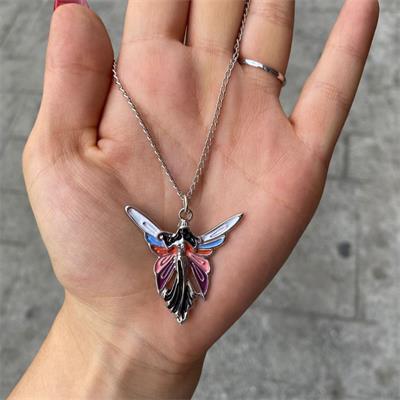 Aesthetic Rainbow Wings Angel Beyaz Zincirli Kolye 