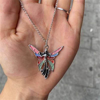 Aesthetic Rainbow Wings Angel Pembe Zincirli Kolye 