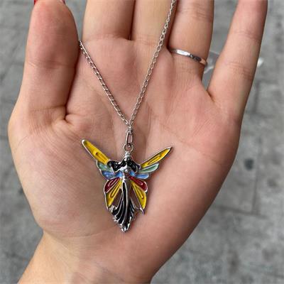 Aesthetic Rainbow Wings Angel Sarı Zincirli Kolye 