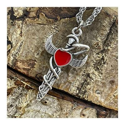 Ancient Thorn Sword Heart Kırmızı Zincirli Kolye 