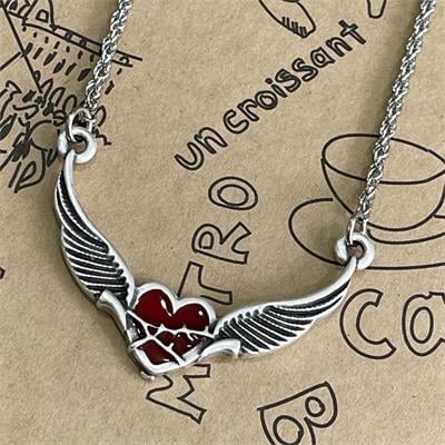 Angel Wings Kırmızı Kalp Kolye