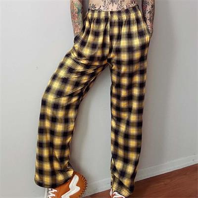 Anime Harajuku Street Sarı Siyah Ekoseli Rahat (Unisex) Pantolon