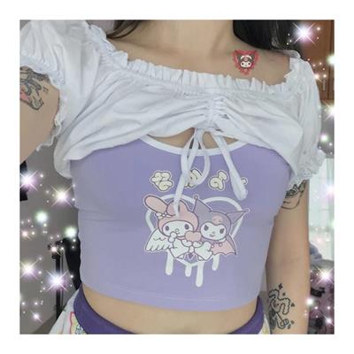 Anime Sanrio Kuromi And My Melody - Heart Lila Gotik Y2K Askılı Crop