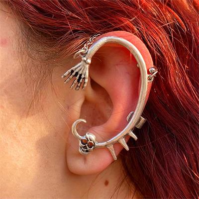 Beast Skull And Hand Zincirli Sarmal Sol Kulak Küpe