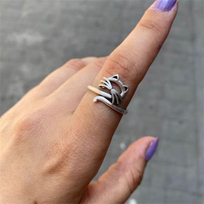 Bıyık Detaylı Kedi Yüzü Yüzük