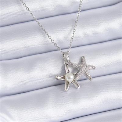 Deniz Yıldızına Gizlenmiş İnci Silver Zincirli Kolye 