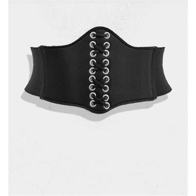 Deri Bağcık Detaylı Siyah Korse Kemer