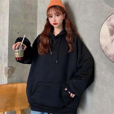 Düz Oversize Kalın Siyah Kapüşonlu Unisex Sweatshirt