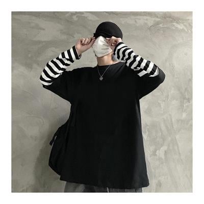 Düz Siyah Kollar Çizgili T-Shirt