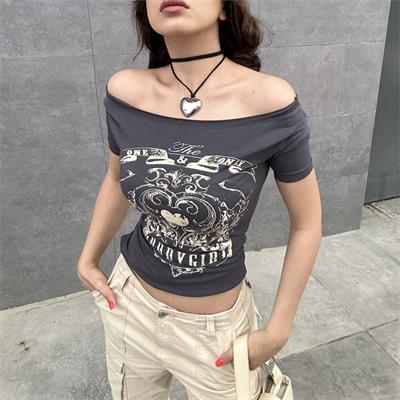 Füme Vintage MoodyGirl Omuz Açık Kısa Kollu Crop