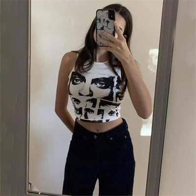 Gotik Girls Eyes Beyaz Y2K Askılı Crop