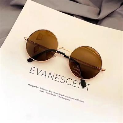 Gold İnce Çerçeveli Kahverengi Camlı Klasik Yuvarlak Güneş Gözlüğü