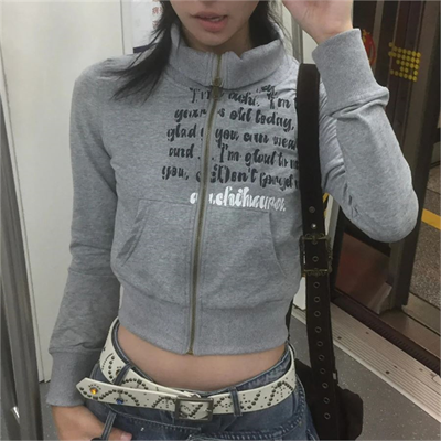 Gri Melanj Boğazlı Articles Y2K Crop Hırka