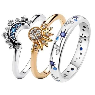 Güneş - Ay - Yıldız Üçlü İşlemeli Ayarlanabilir Yüzük