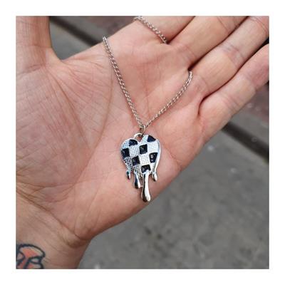 Harajuku Checkered Melt Heart Zincirli Kolye 