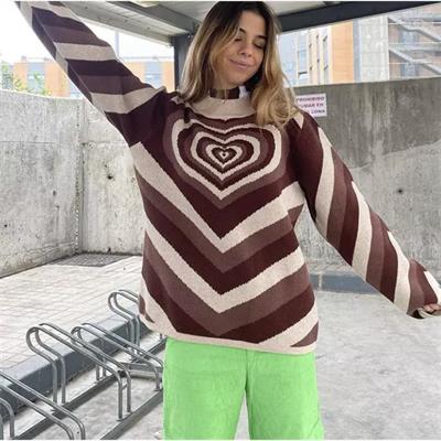 Harajuku Kahverengi Kalp Desenli Kazak