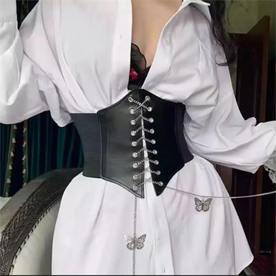 Kadın Kelebek Zincir Bağcıklı Kuş Gözlü Siyah Korse