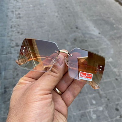 Kare Kristal Kesim Retro Kahverengi Camlı Güneş Gözlüğü