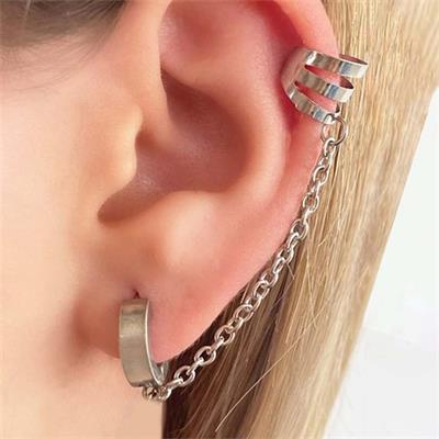 Kesik Halka Detaylı Zincirli Küpe