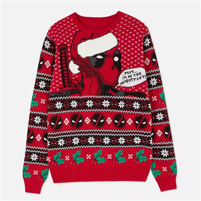 Kırmızı Christmas Deadpool Unisex Oversize Kazak