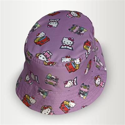 Lila Hello Kitty On The Way To School Kolaj Bucket Şapka