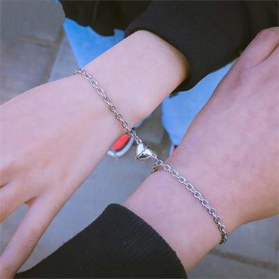 Mıknatıslı Kalp Silver Çift Bileklik