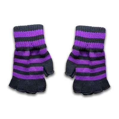 Mor Siyah Çizgili Kesik Parmak Unisex Eldiven