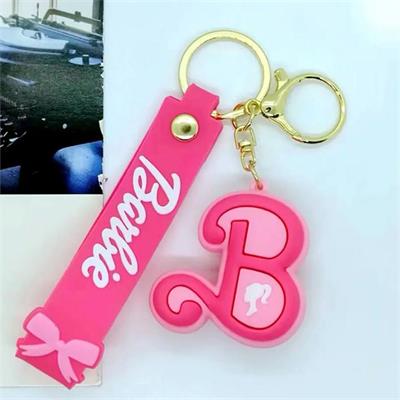 Pembe Barbie B Logo Silikon Anahtarlık