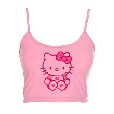 Pembe Hello Kitty Baskılı Askılı Çocuk Crop
