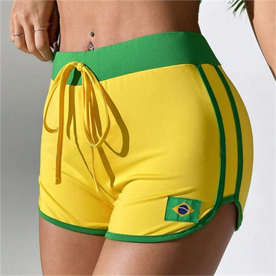 Sarı Vintage Brasil Yeşil Şeritli Biyeli Kısa Şort