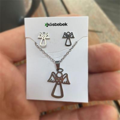 Silver Basic Angel Kolye Ve Küpe Seti 