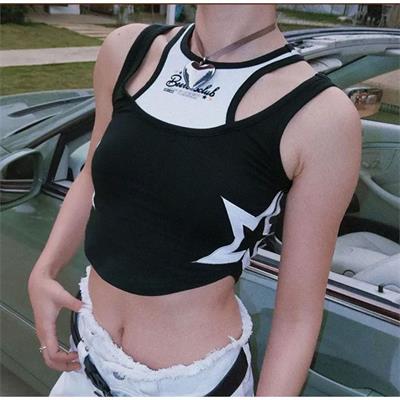 Siyah Beerbroclub Big Star Beyaz Şeritli Çift Askılı Crop