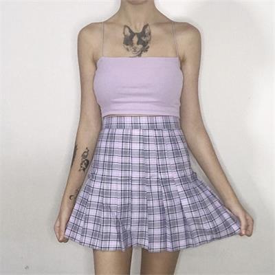 Siyah Çizgili Lila Ekose Etek