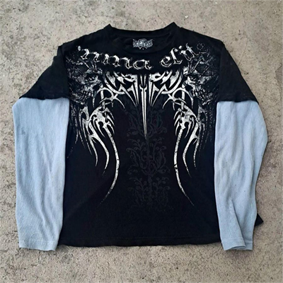 Siyah Gothic Punk MMA Elite Beyaz Kollu Cyber Grunge Unisex T-shirt