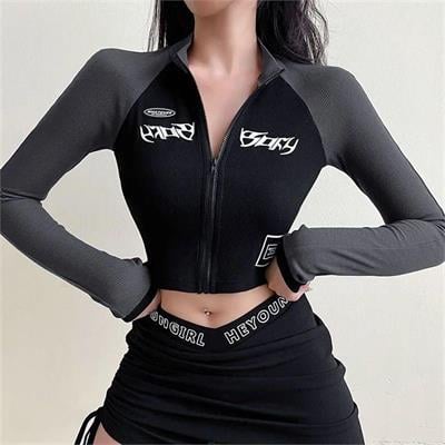 Siyah Harajuku Streetstyle Sport Fermuarlı Crop Hırka 