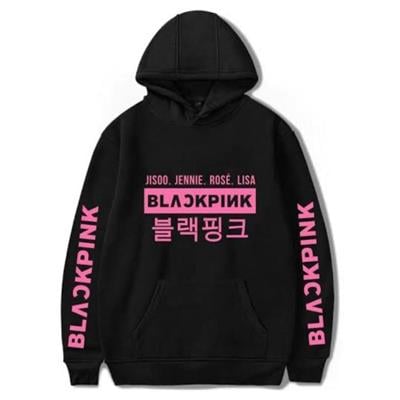 Siyah K-Pop Black Pink Jisoo Jennie Rose Lisa Unisex Kapüşonlu Sweatshirt