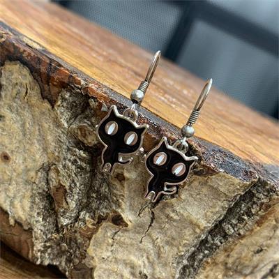 Siyah Koca Gözlü Kedi Küpe