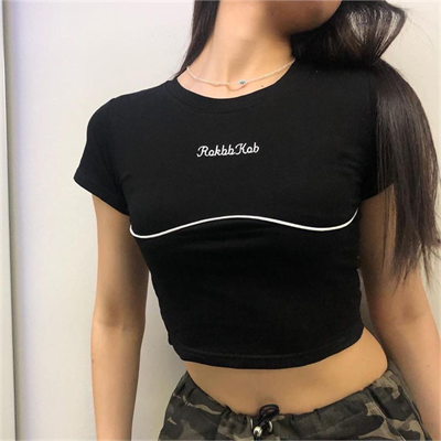 Siyah Şerit Detay Rokbb Kob Kısa Kollu Crop