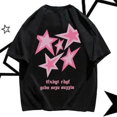 Siyah Streetstyle Pink Stars Unisex T-Shirt