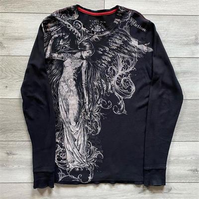 Siyah Vintage Angel Affliction Cyber Grunge Uzun Kollu İnce Sweatshirt