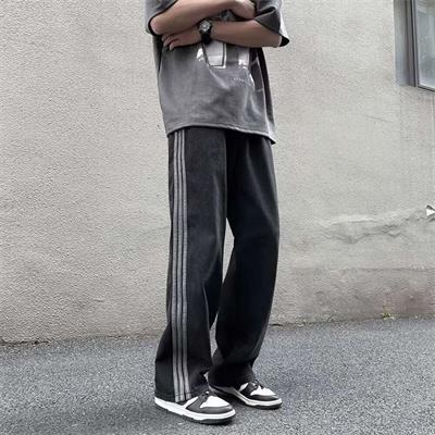 Siyah Vintage Three Lines Baggy Kot Pantolon