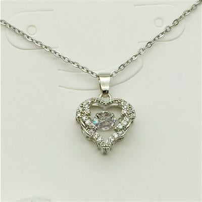 Taş Detaylı Kalp Silver Zincirli Kolye 