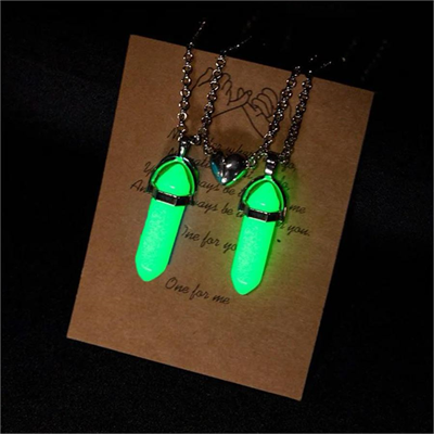 Yeşil Kristal Mıknatıslı Kalp Çift Silver Kolye