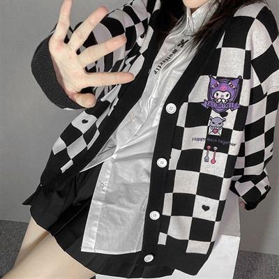 Anime Kuromi Siyah Damalı Hırka