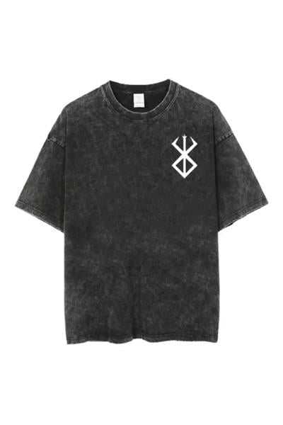 Antrasit Anime Berserk : Guts Yıkamalı Kumaş Unisex Kısa Kollu T-Shirt