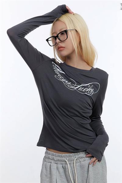 Antrasit Aways lucky Y2K Uzun Kollu Crop